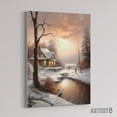 thumbnail image 2 of Winter Cottage Snowy Landscape at Sunset Canvas Wall Art Print 24X32", 2 of 4