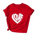 thumbnail image 1 of Penkiiy T-Shirts de la Saint-Valentin pour Femmes avec Imprimé Cœur Mignon, T-Shirts Graphiques Décontractés à Manches Courtes, Rouge, 1 of 7