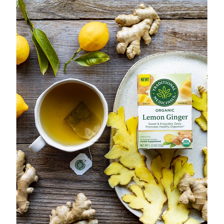 Traditional Medicinal Lemon Ginger, Caffeine-Free Tea Bags, 16