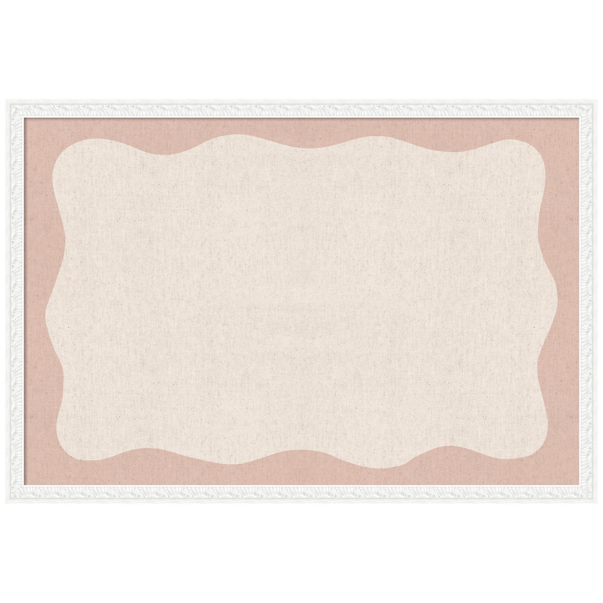 Kate and Laurel Framed Fabric Pinboard 38 x 26,  Printed Linen Decorative Bulletin Board for Use as a Vision Board or Wall Organization, Bethany White Frame