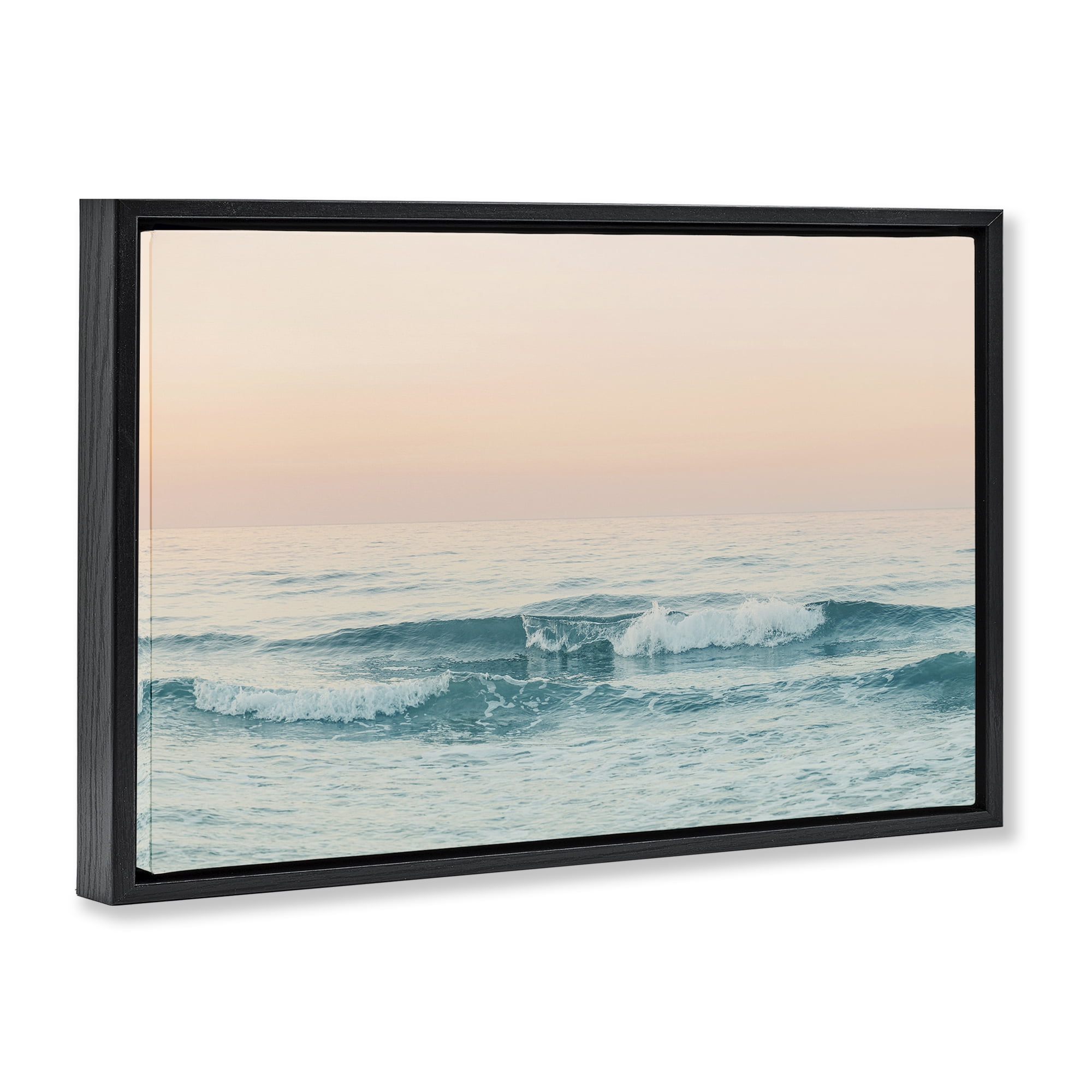 Stupell Industries Greece Ocean Waves Nautical & Beach Photography Black Floater Framed Canvas Art Print Wall Art, 25 x 17