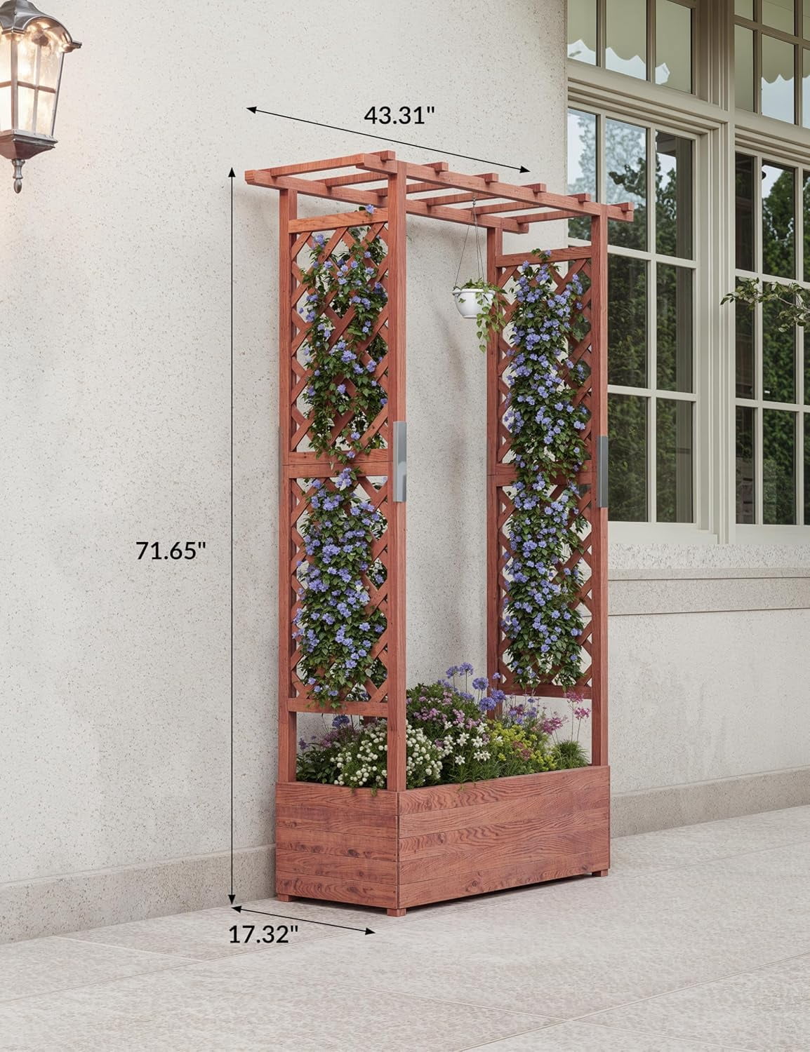 Riedhoff Wooden Raised Garden Bed with Trellis, Hanging Roof & Side Trellis, 43 x 17 x 72"