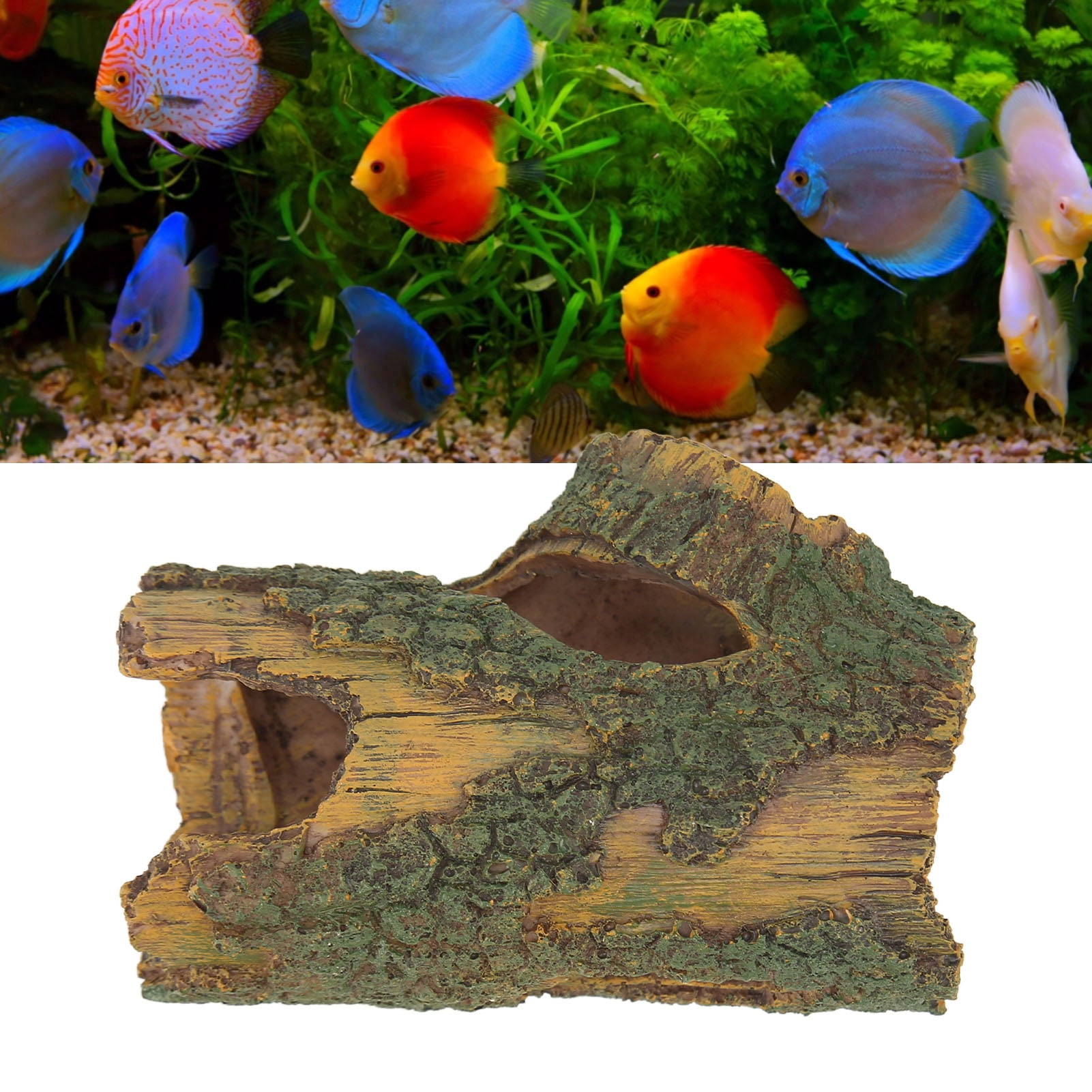 NFTIGB Large Resin Wood Trunk Aquarium Ornament - Artificial Tree Hole Fish Tank Decoration for Aquascaping, Submersible Hideout Cave Decor (8.66 inches / 22 cm)