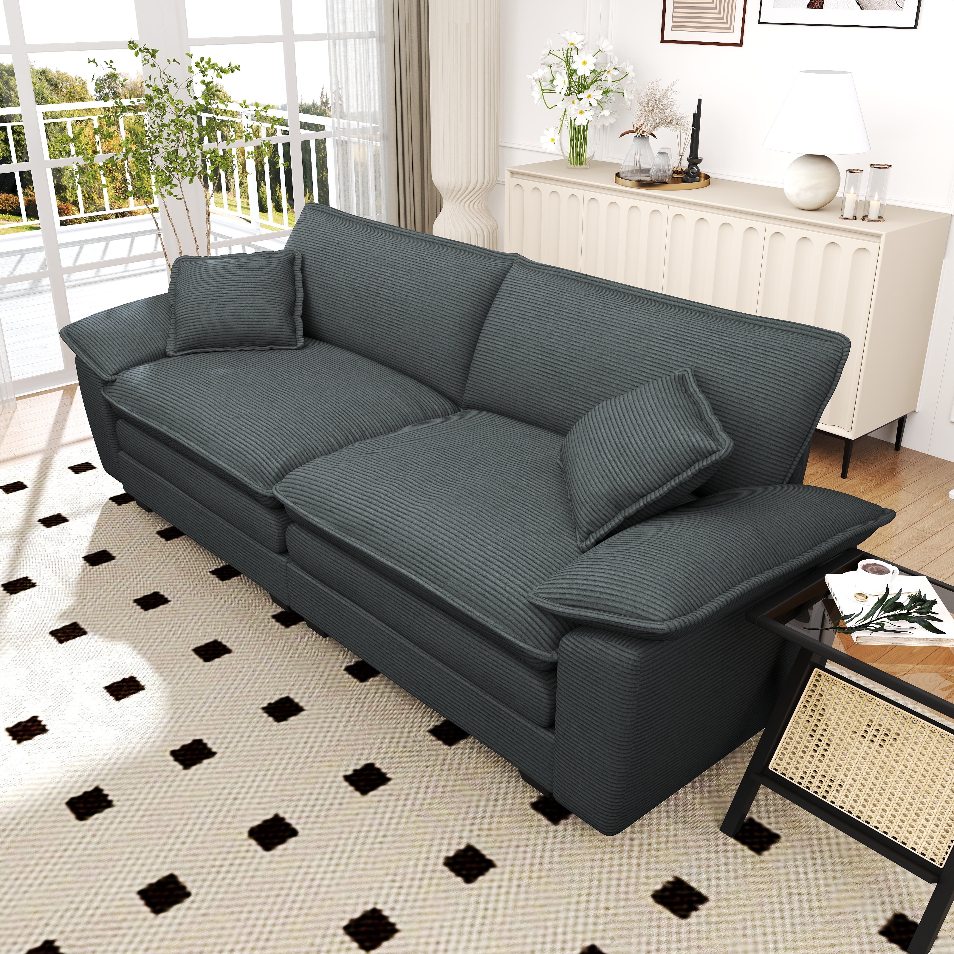 Lunale 80.5" Oversized 2 Seater Corduroy Sofa, Deep Seat Sleeper Cloud Couch for Living Room, Gray