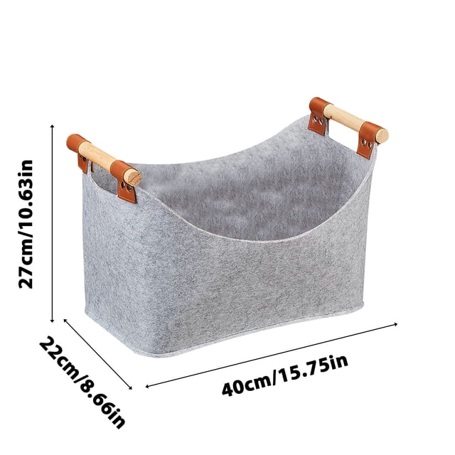 Cestas para leña extra gruesas, cesta grande para leña, cesta para chimenea con asas de madera, 45 x 32 x 40 cm