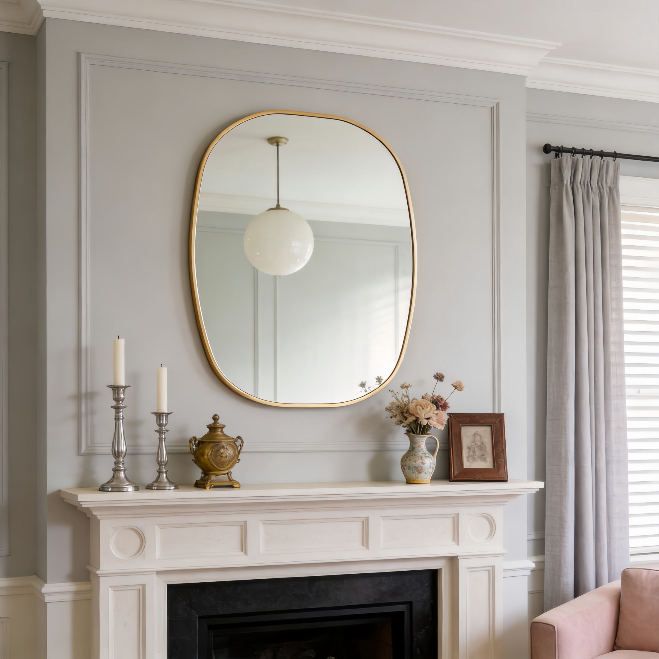 Noble House 24"x32" Unique Metal Framed Oval Wall Mirror, Modern Oblong Vanity Mirror for Bathroom & Entryway, Gold