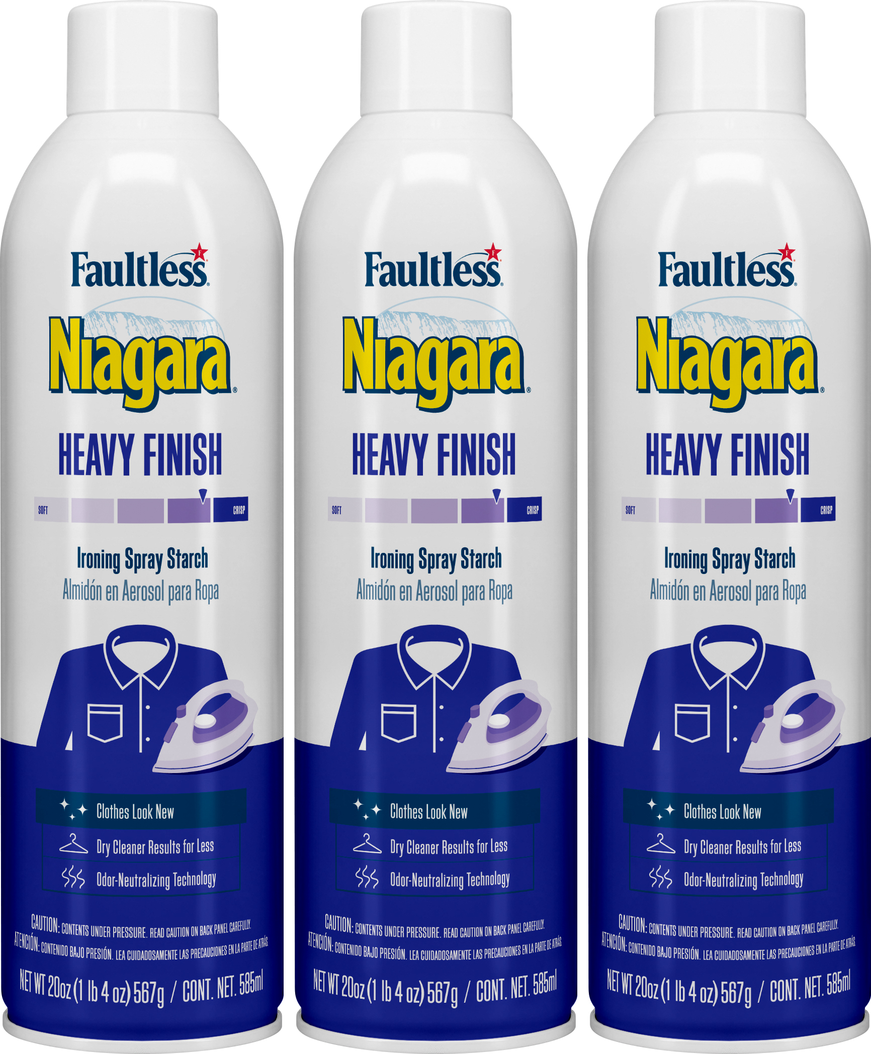 Faultless Niagara Heavy Finish Ironing Spray Starch – Pack Of 3, 20 Oz Bottles