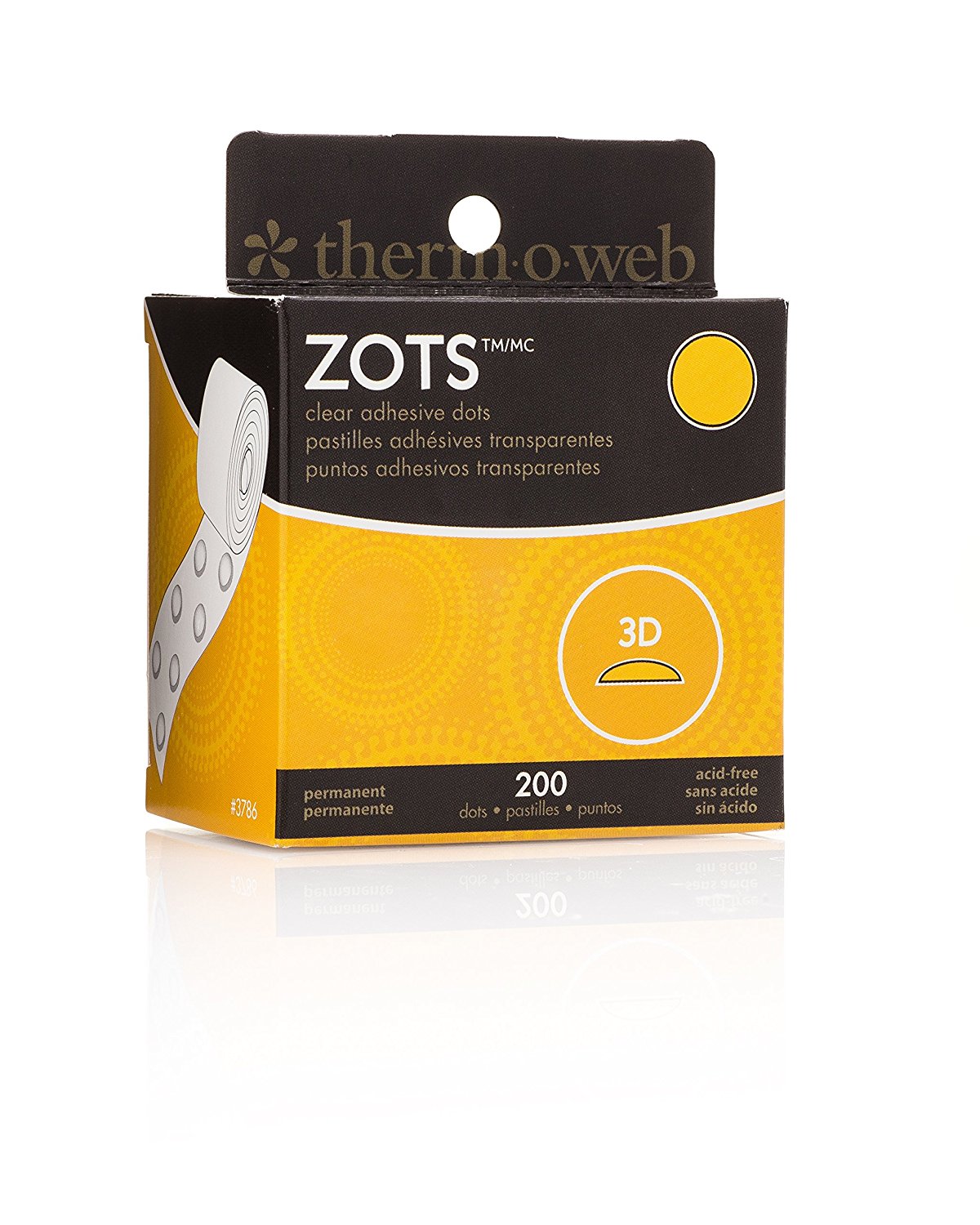 Thermoweb Zots Clear Memory Adhesive Dots, 3D, 1/2Inch, 200Pack
