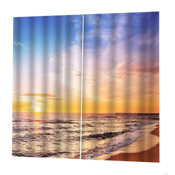 Cortinas de Impresos 3d de Oscurecimiento para Salón - 2 Paneles 150x166cm Sunset Beach Sunnimix Cortinas de ventana de impresión 3D