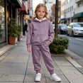 thumbnail image 5 of Girls Outfits Set Winter Hooded Long Sleeve Tops Pants Set Fall Clothing Outfits Purple 140, 5 of 10