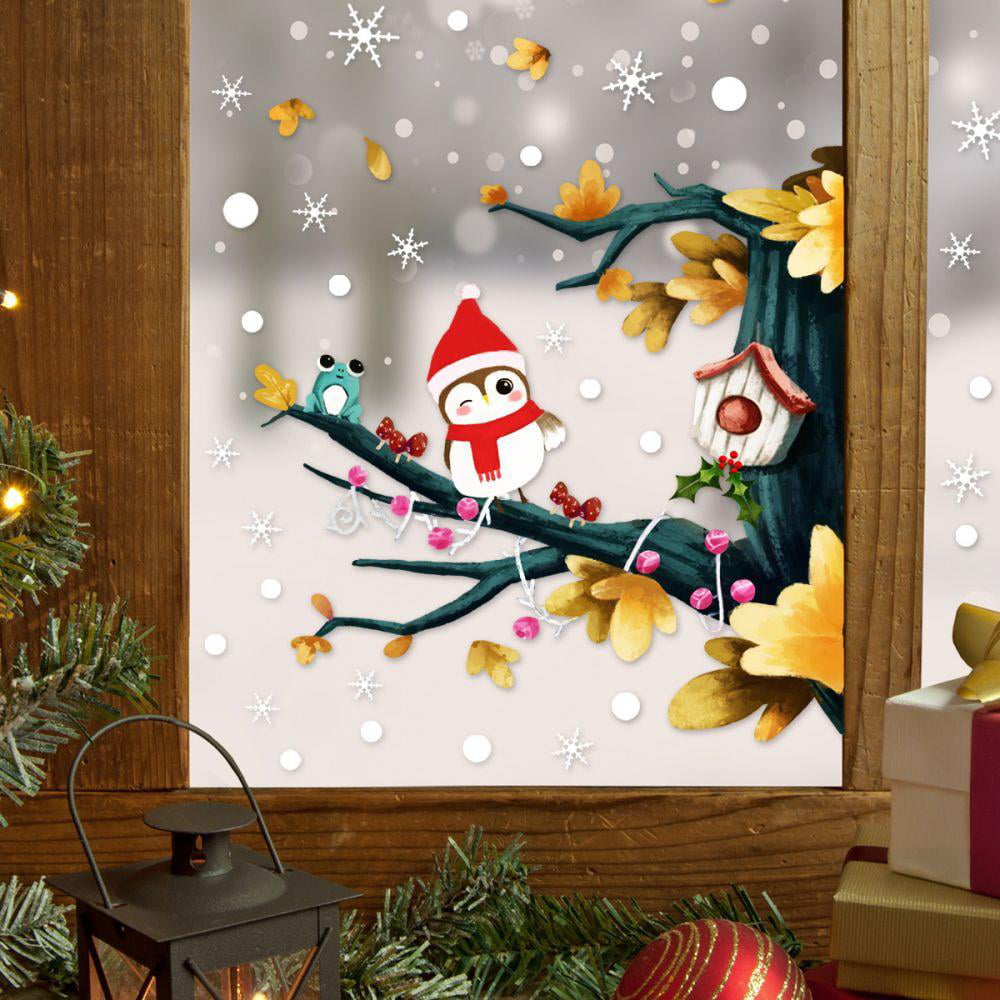 New Merry Christmas Glass Window Gel Clings or Mirrors Decoration owl 