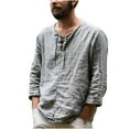 thumbnail image 2 of Men's Fashion Shirt Long Sleeve Casual V-Neck Lace Up Retro Medieval Linen Shirts Summer Solid Plain Beach Yoga T Shirts, 2 of 3