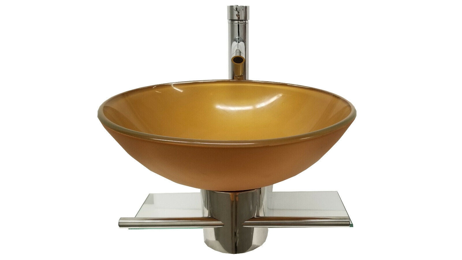 Modern Small Bathroom Pedestal Vanity Glass Bowl Vessel Mustard Gold Sink Combo
