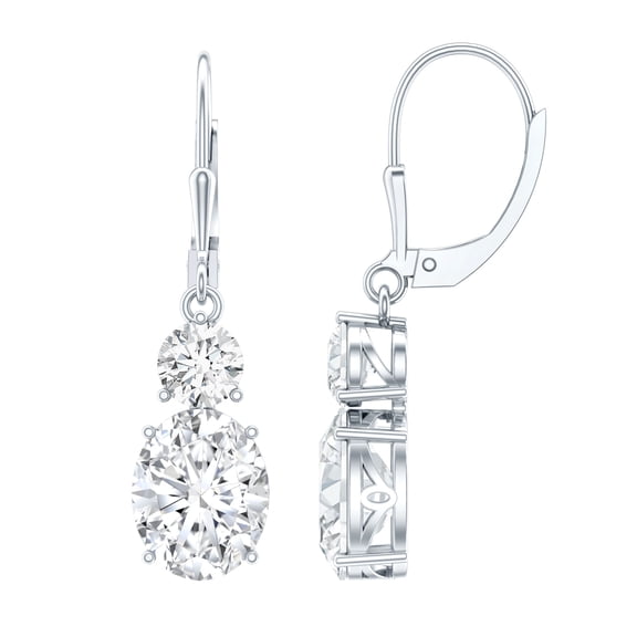 Rosec Jewels Cubic Zirconia Drop Earrings with Lever Back for Women, 10K White Gold