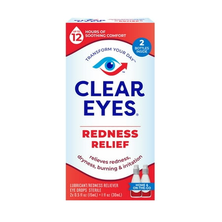 Clear Eyes Redness Eye Relief Lubricant Eye Drops, 2 x 0.5 fl oz, Twin Pack