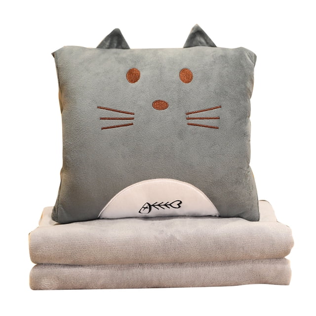 Funda de aire acondicionado 2 en 1 con almohada desmontable y calentadores de manos para una acogedora siesta en la oficina con temática de gatos