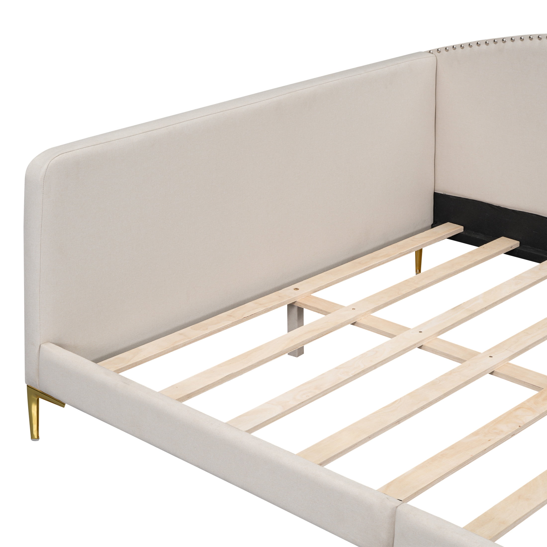 Noble House Full Upholstered Daybed, Modern Linen Sofa Bed with Armrest and Backrest, Space Saving Design, Beige