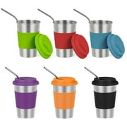6 Pcs 350ml Kids Cups Sippy Cups with Lid Silicone Sleeves Spill Proof Stainless Steel