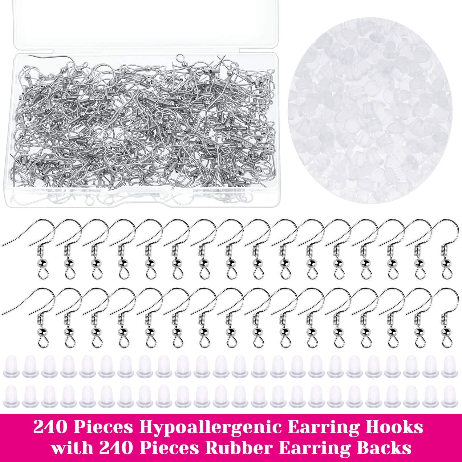 Earring Hooks For Jewelry Making Supplies, 240Pcs Hypoallergenic Earing Fish Hooks Stainless Steel Earing Hooks Kit With 240Pcs Earring Backs For Jewelry Earring Making Supplies[Z1]