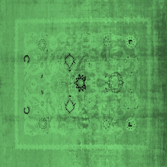 Ahgly Company Indoor Square Oriental Emerald Green Industrial Area Rugs, 3' Square