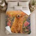 thumbnail image 4 of YShenghong Painterly Golden Retriever Surrounded By Colorful Garden Flowers Printed Flannel Blanket, 4 of 7