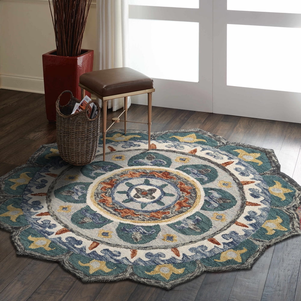 Ox Bay Talia 4' Round Green Medallion Wool Indoor Area Rug