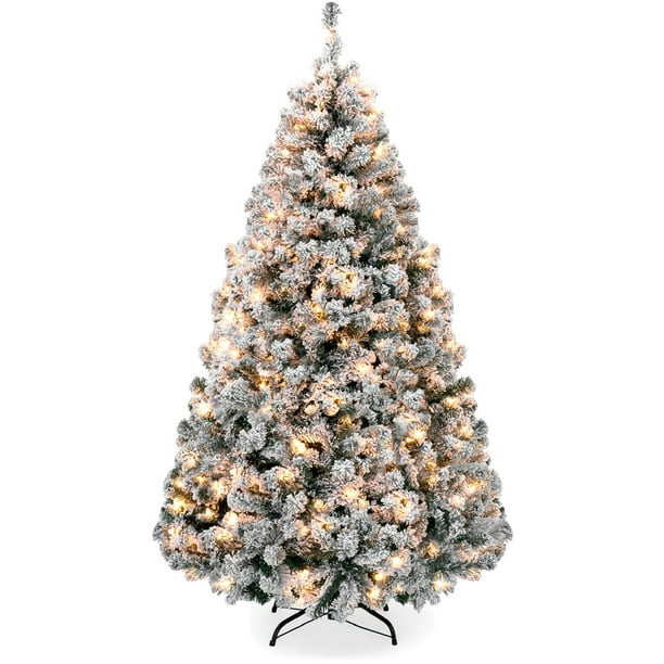 Best Choice Products Clear Incandescent Multi-Color Prelit Pine Holiday Christmas Tree, With Snow Flocked Branches Including 200 Lights 4.5' - Walmart.com