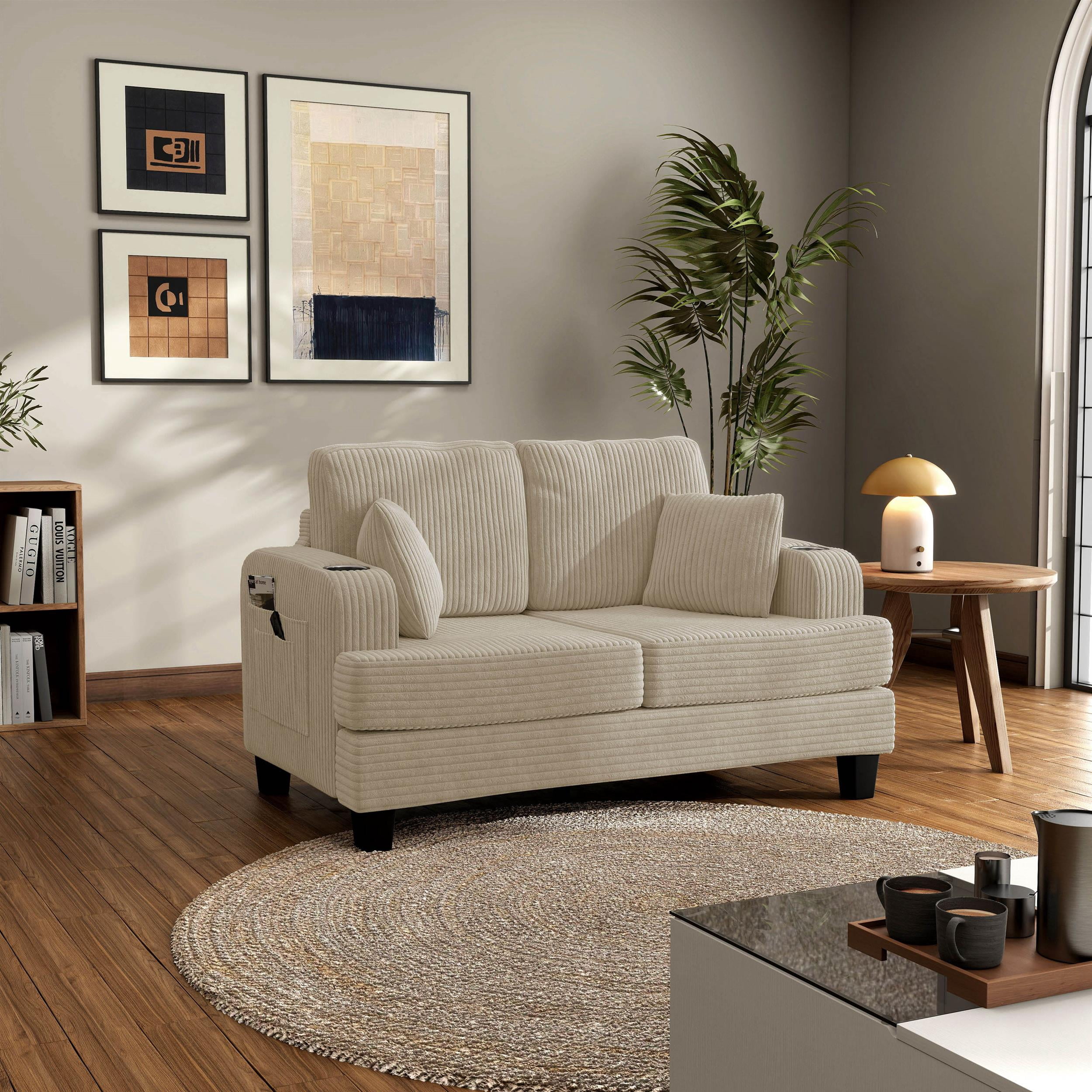 Furniture of America Fayen Modern Small Space Chenille Fabric Loveseat with Pillow, Beige