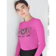 thumbnail image 6 of Pink Glitter Ribbon Womens Tee Breast Cancer Awareness Women Long Sleeve T-Shirt Glitter Long Sleeve Pink XX-Large, 6 of 6
