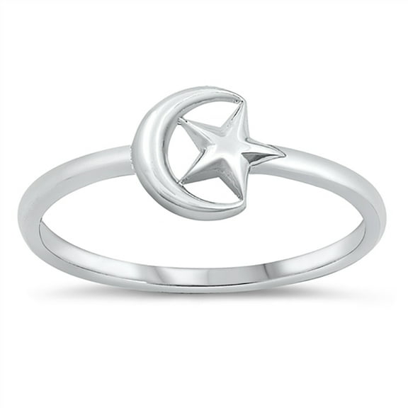 Sterling Silver Moon and Star Ring Size 8