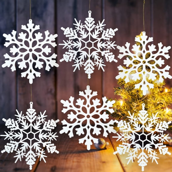 8pcs Large White Snowflakes Ornaments 12” Big Plastic Glitter Snowflake for Winter Indoor Outdoor Christmas Tree Window Room Decorations Giant Craft Snowflakes