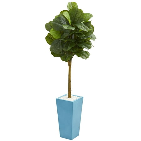 - Nearly Natural 4' Fiddle Leaf Artificial Tree in Turquoise Planter (Real Touch)