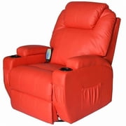 Living Room Recliner Massage Chair Heated Vibrating PU Leather - Red
