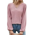 thumbnail image 4 of Hibeli Women Grommet Holes V Neck Puff Long Sleeve Solid Color Eyelet Top, 4 of 7