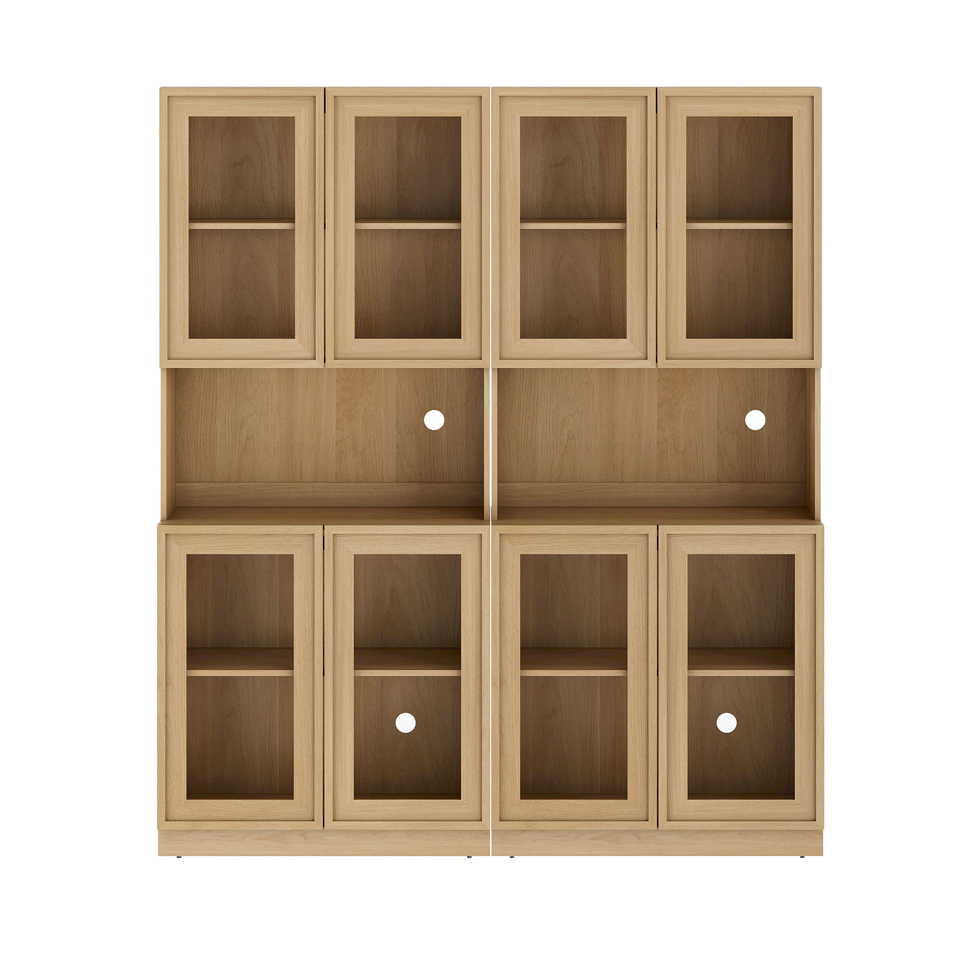 72" Tall Modern Sideboard Buffet Cabinet, Glass Door Storage Cabinet with Adjustable Shelves, Layered Wood Console Cabinet for Dining Room,Living Room, Entryway,Oak