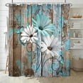 thumbnail image 5 of Farmhouse Flower Floral Shower Curtain, Rustic Teal Turquoise Daisy Shower Curtain Set, Country Blue Wild Garden Plant Fabric Shower Curtain with Hooks, Surreal Bathroom Curtain, 36x70inch, 5 of 6
