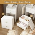 thumbnail image 3 of 3-in-1 Vanity Desk with LED Mirror and Lights, Compact Makeup Vanity Table with 4 Drawers, Storage Cabinet, Hidden Stool & Shelves for Bedroom, Brightness Adjustable, White, 3 of 7