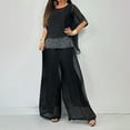 thumbnail image 6 of lcziwo Women's Mother of The Bride Pant Suits 2 Piece Sets Casaul Chiffon Sequin Short Sleeve Tshirts and Flowy Wide Leg Capri Pants Wedding Guest Evening Party Gowns Black XXL, 6 of 7