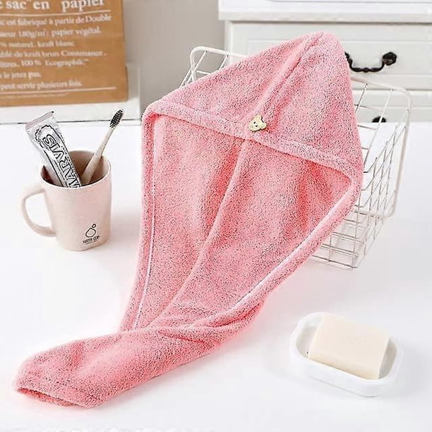 Toalla para el cabello tipo turbante de microfibra súper absorbente de secado rápido para mujer, color rosa, estilo 2