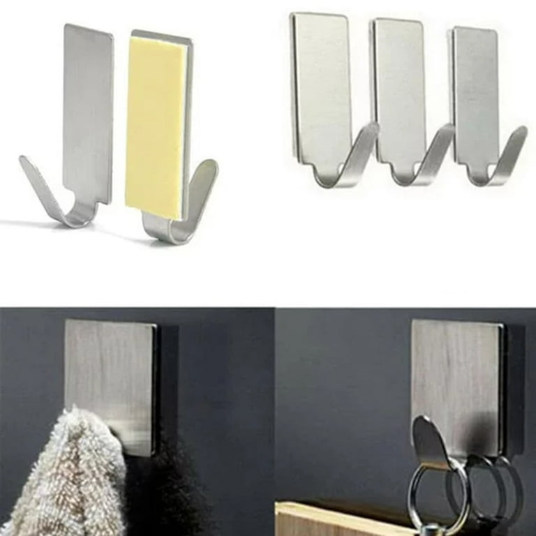 6Pack Adhesive Hooks,Heavy Duty Wall Hooks Stainless Steel Waterproof Hangers - Mini Hook, Size: 6 Pack, Silver