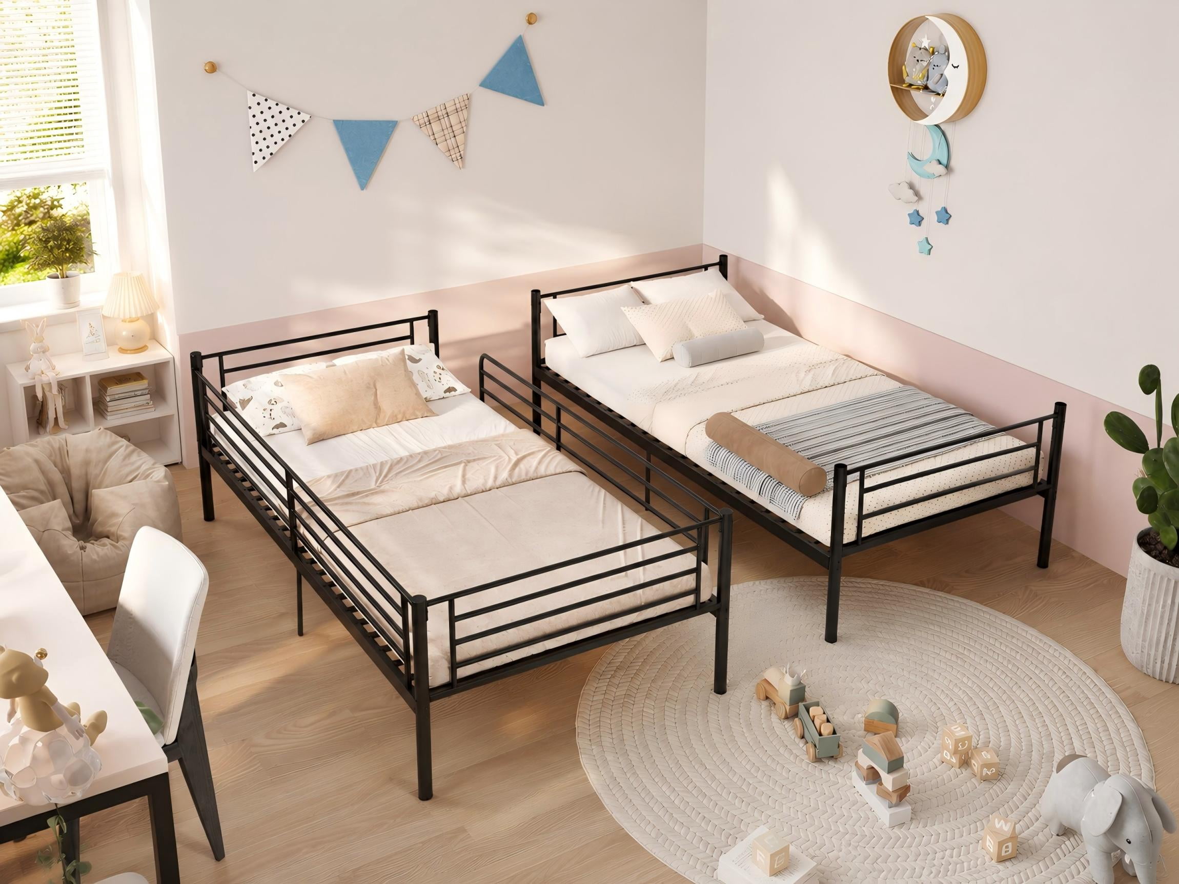 Aukfa Twin over Twin Metal Bunk Bed, Heavy Duty Convertible Bunk Bed Frame Separates into 2 Twin Beds, Black