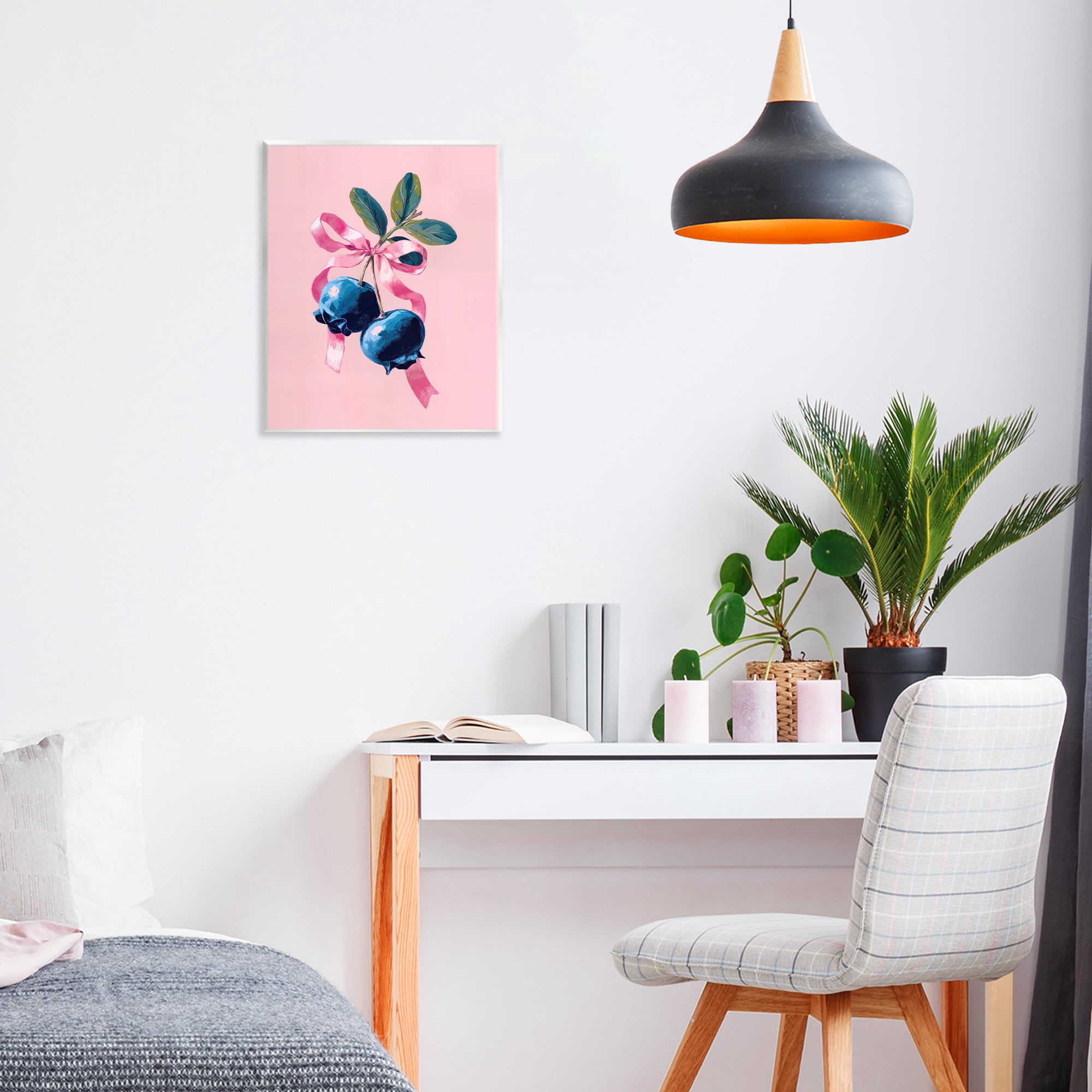 Stupell Industries Blueberry Branch with Pink Bow Wall Plaque Art, design by Imagine It Images