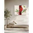 thumbnail image 4 of Cardinal Birds Canvas Print Wall Art Green Leaf Berry Red Plaid Vintage Linen Pictures Painting Morden Artwork for Living Room Bedroom, Ready to Hang - 12"x16", 4 of 6