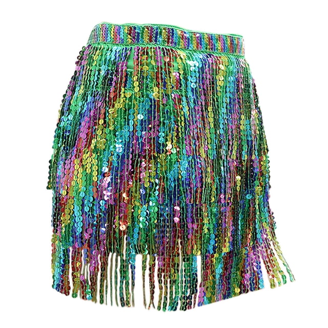 Jupes pour Femmes Vêtements de Performance Serviette à Franges Colorée Serviette de Danse du Ventre Serviette à Franges Pailletée Vêtements d'Été pour Femmes Vert Taille Unique
