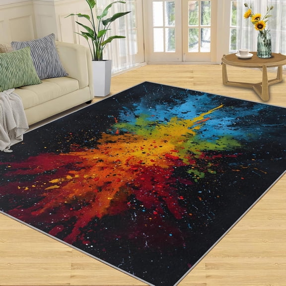Colorful Area Rug, Abstract Rugs for Living Room, Modern Rugs for Bedroom, Low Pile Non Slip Washable Indoor Carpet Home Decor-2' x 3'