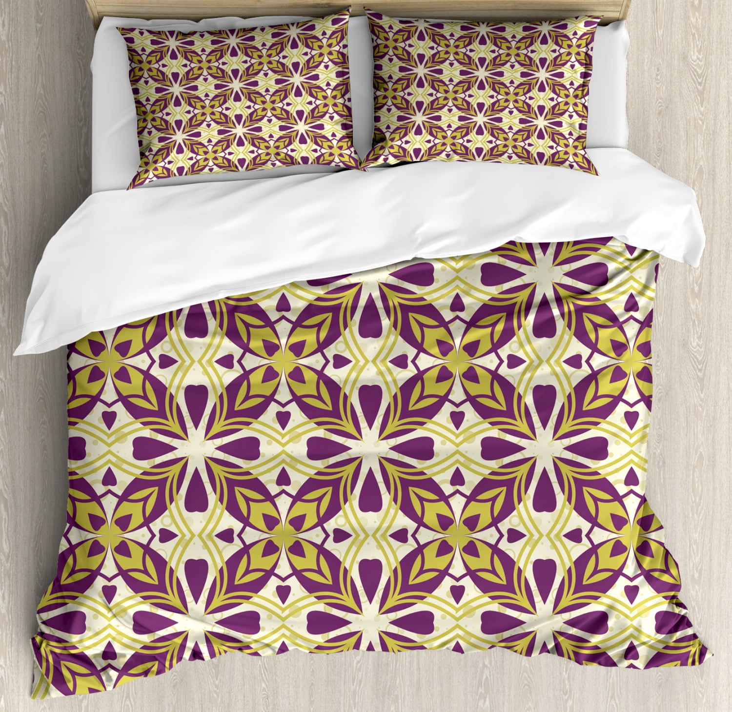 Geometric Duvet Cover Set Queen Size, Oriental Style Geometric Pattern