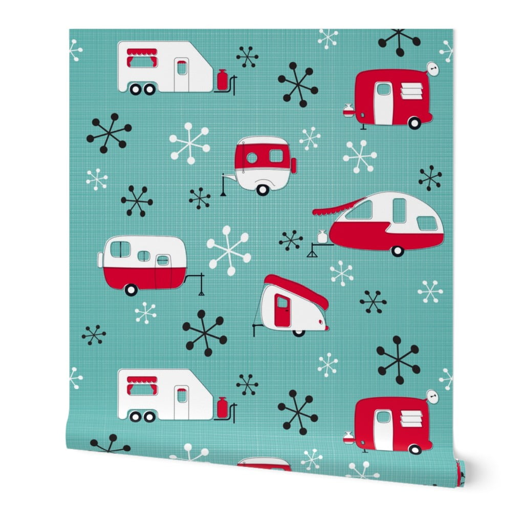 Peel-and-Stick Removable Wallpaper Mod Red Campers Retro Camper Camping Julies 