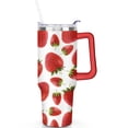 thumbnail image 2 of 40oz Cute Red Strawberry Stainless Steel Flip Straw Tumbler Spill Proof Travel Cup Double Wall Vacuum Insulated Coffee Mug with Top Handle, 2 of 6