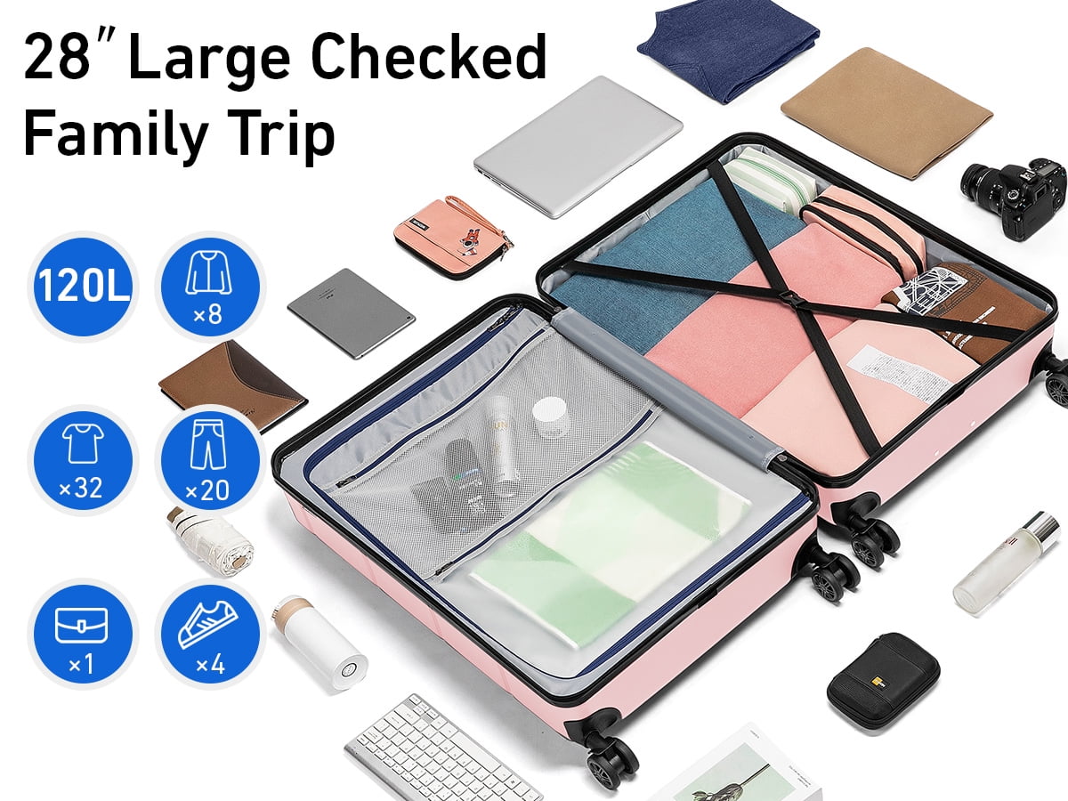 3 Piece Hardside Carry On Luggage Sets TSA Lock Spinner Wheels 22"26"30" Suitcase with Cup Holder