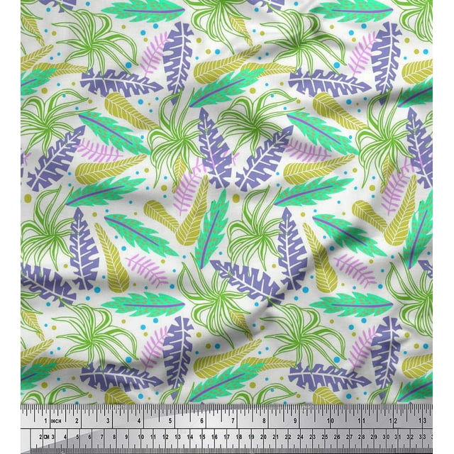 Soimoi Poly Georgette Fabric Dot & Leaves Artistic Print Sewing Fabric Yard 42 Inch Wide